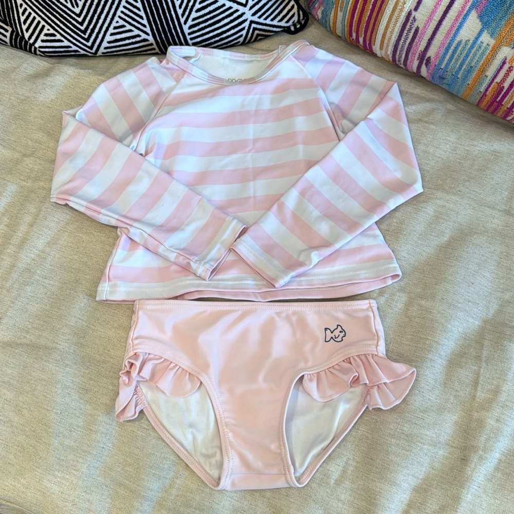 ProDoh pink, striped rash, guard, two-piece swimsuit 5T UC